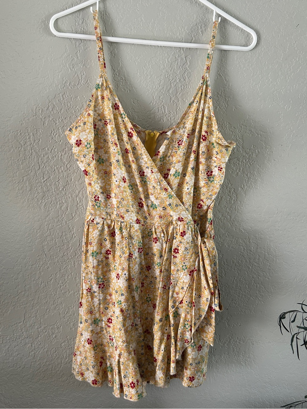 Speechless Yellow Floral Romper Wrap Dress with Pockets